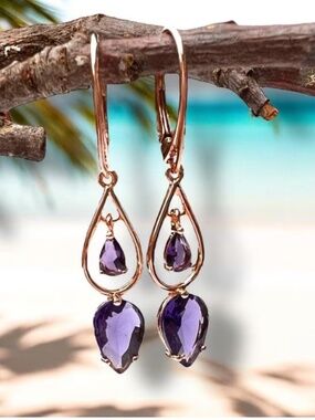 Amethyst Earrings in 18K Rose Gold Vermeil, February Birthstone Beauty